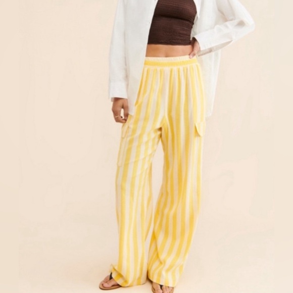 NWT - Show Me Your MuMu Coast Cargo Wide Leg Pants in Sunny Stripe - Medium - Picture 1 of 6